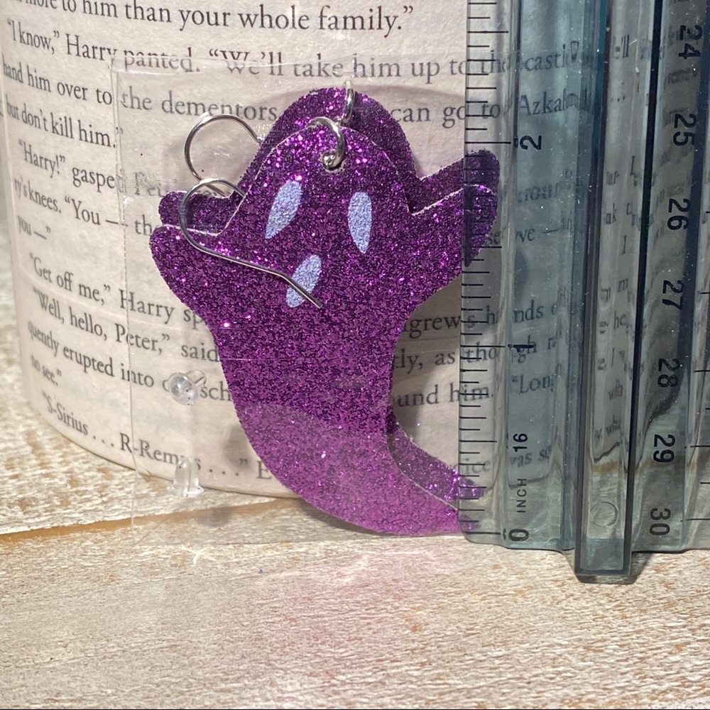 3 for $15 Purple Glitter Ghost Earrings Leather - Picture 5 of 6